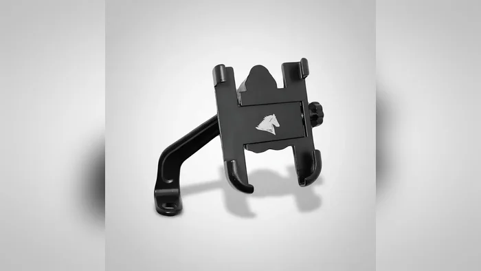 Suporte de celular de alumínio preto SR-15 sobre fundo claro