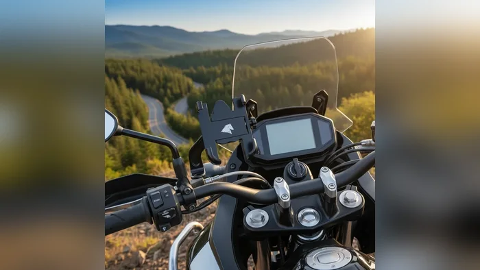 Suporte de celular SR-15 fixado no guidão de uma moto