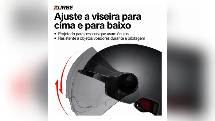 Viseira do capacete Zurbe levantada e abaixada
