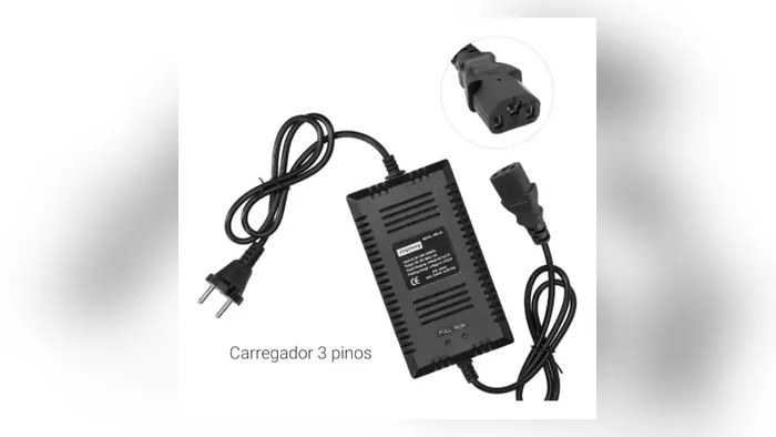 Carregador de três pinos para bateria de bicicleta elétrica de 48 V
