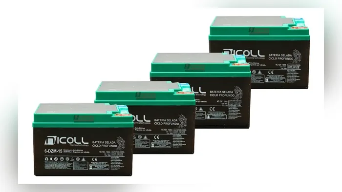 Kit de quatro baterias de chumbo de 12 V e 15 Ah para bicicleta elétrica de 48 V