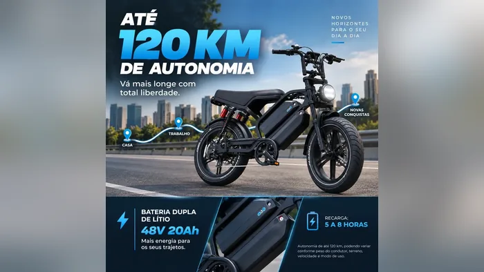 V9 Max S com infográfico de 120 km de autonomia
