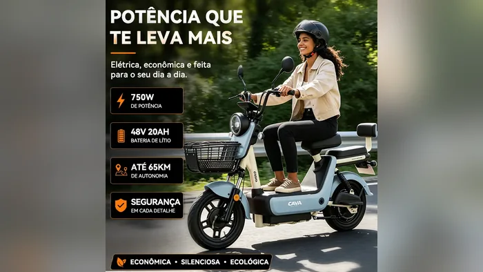 Mulher de capacete conduzindo a Cavalletta C2 em rua urbana