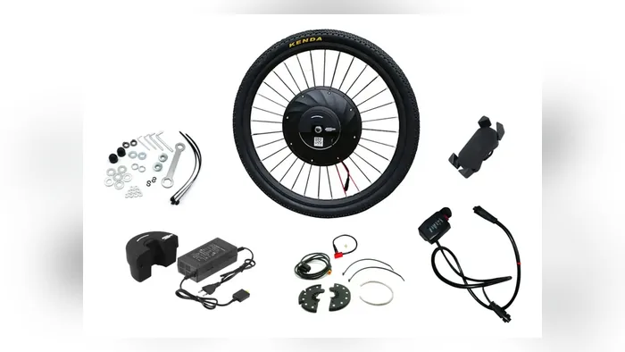 Kit de conversão eMotorbike com roda dianteira aro 26, bateria, carregador e suporte de celular