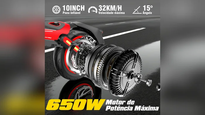Motor de 650 W e pneu de 10 polegadas do patinete elétrico E9 MAX-N