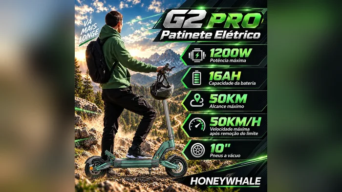 Motor de 1.200 W do patinete elétrico G2 Pro com subida de 15 graus