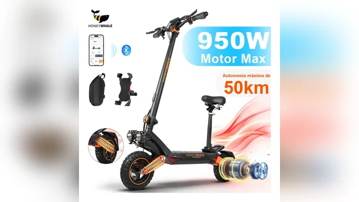 Patinete elétrico T8a com banco e motor de 950 W