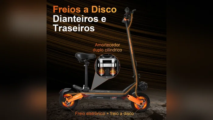 Bateria de 48 V e 15 Ah do patinete elétrico T8a com autonomia de 45 a 50 km
