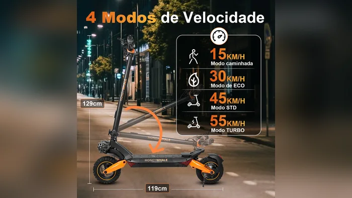 Modos de velocidade de 15 a 55 km/h do patinete elétrico T8a