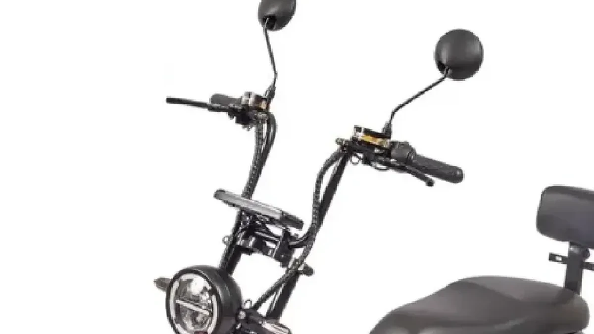 Guidão com punhos, espelhos retrovisores e farol redondo em LED da scooter elétrica X12