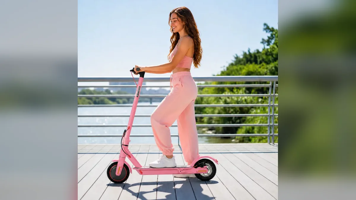 Pessoa usando um patinete elétrico em rua urbana, cena típica de uso da melhor scooter elétrica para o trajeto diário